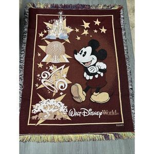 Walt Disney World 4 Parks Icons Mickey Mouse‎ Tapestry Woven Throw Blanket Red